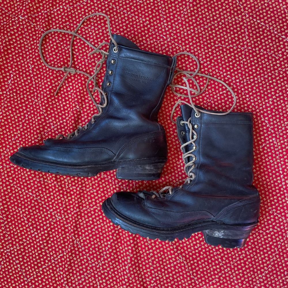 Vintage Hathorn Explorer Boots Men 8.5 Leather Logger Vibram Spokane WA Whites